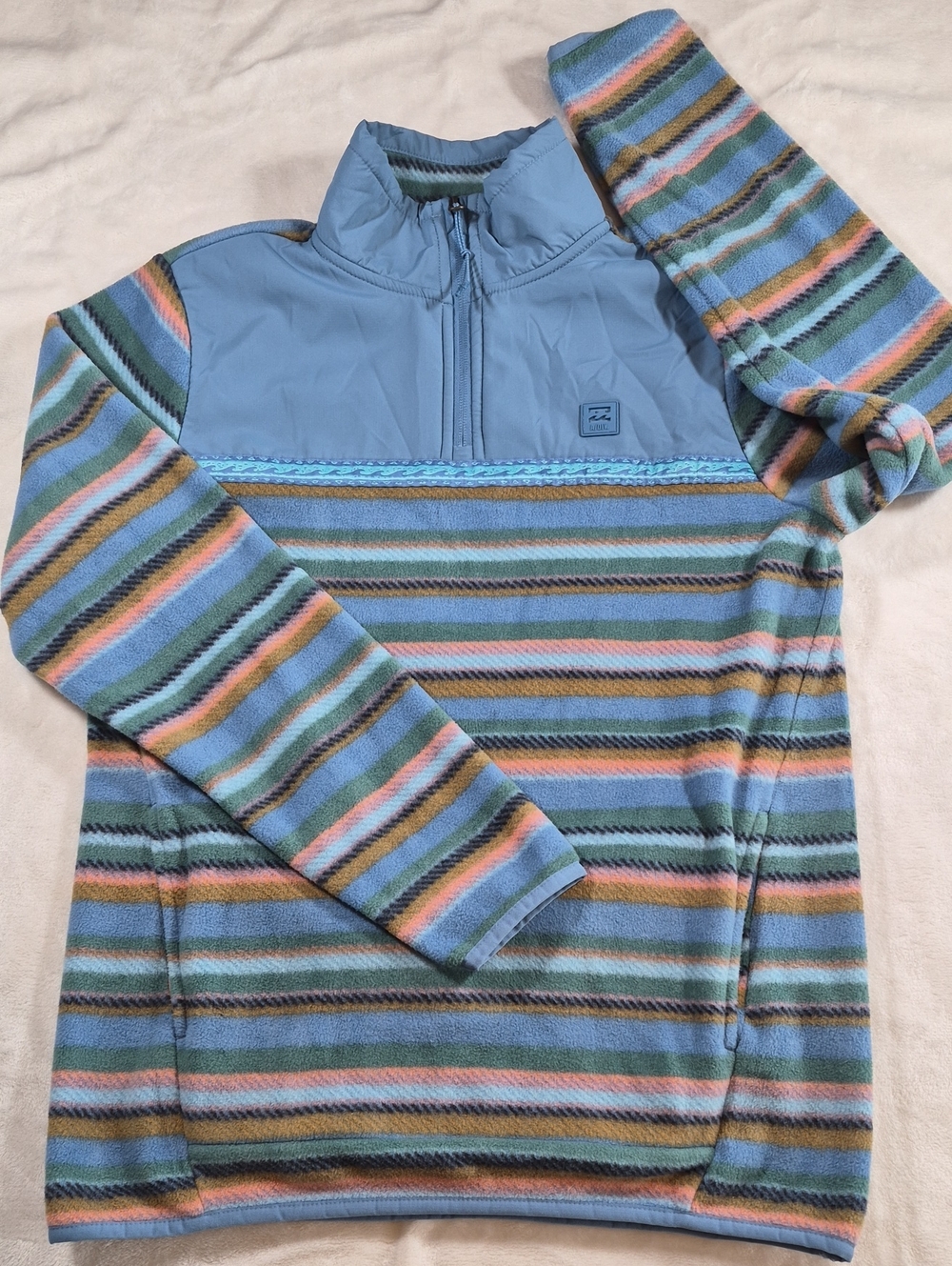 Billabong Women's Light Blue Multi-Stripe Half-Zip Fleece Jacket